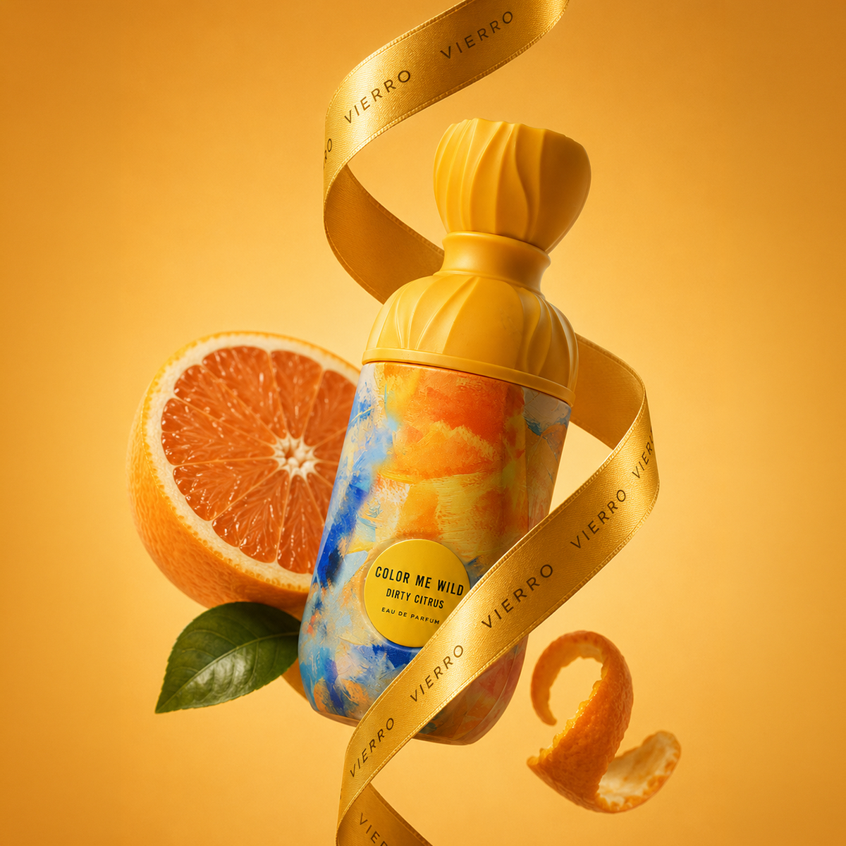 Vierro Dirty Citrus perfume bottle with a sleek design, featuring a vibrant citrus-themed label and modern packaging.