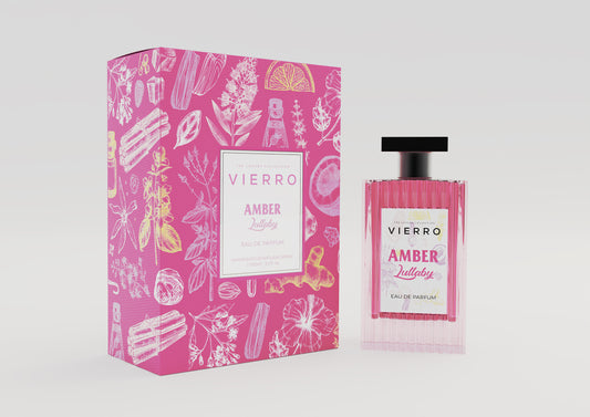 Vierro Amber Lullaby perfume bottle with amber-colored liquid and elegant packaging.
