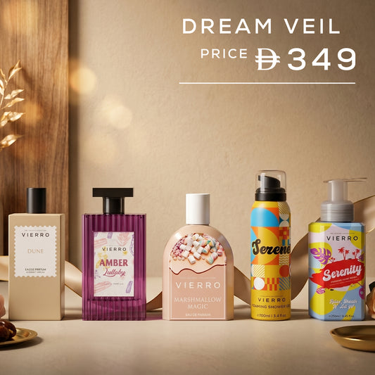 Vierro Dream Veil Gift Set featuring a luxurious sleep mask, eye pillow, and soothing accessories for restful nights.