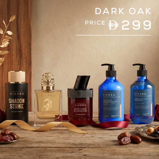 Vierro Dark Oak Gift Set featuring elegant dark oak wood accessories and packaging for a sophisticated gift presentation.