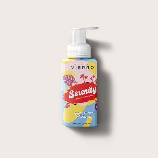 Viero Serenity foaming hand wash bottle on a light beige background