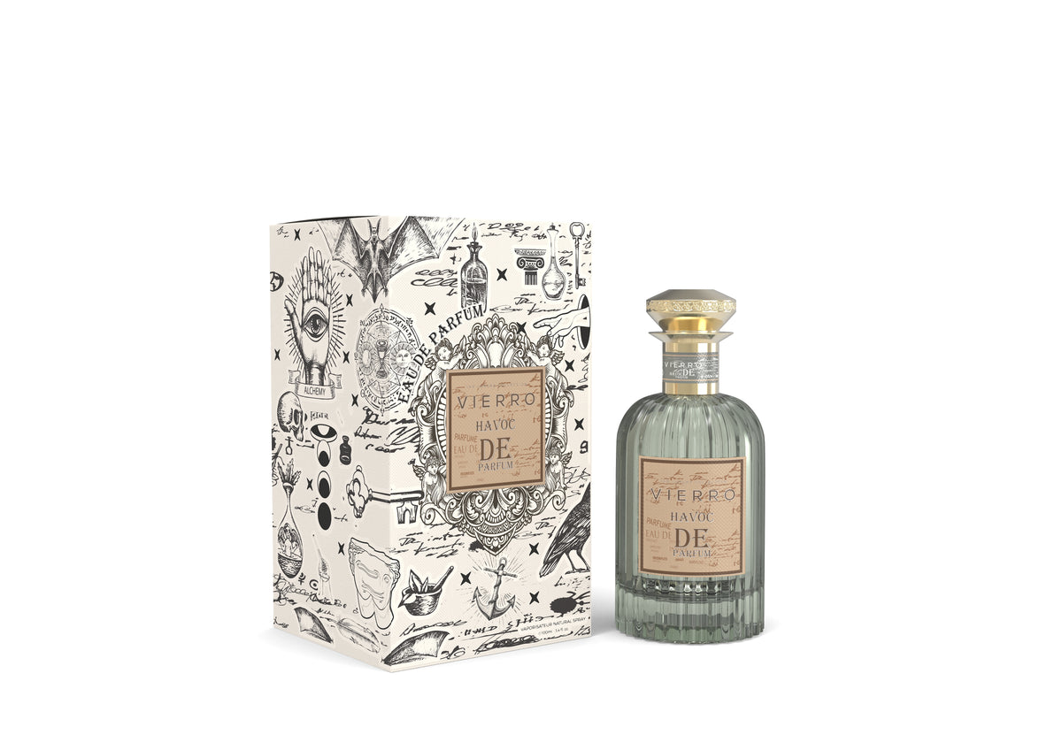 Vierro Havoc De Parfum bottle with sleek design and label, showcasing the elegant perfume for women or men.