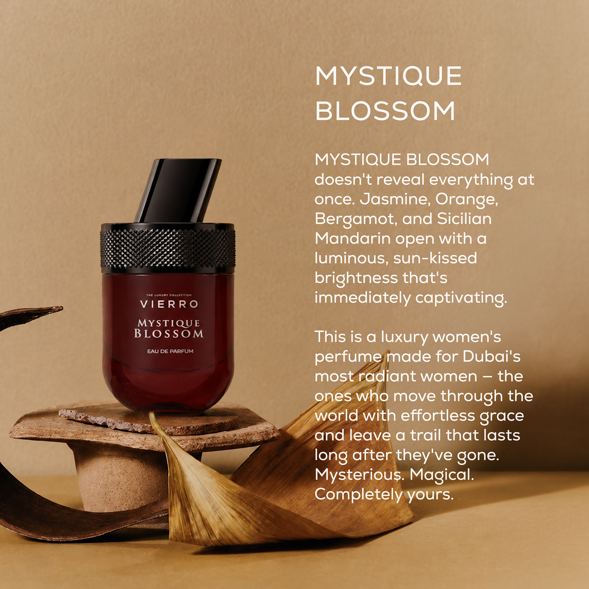 Vierro Mystique Blossom perfume bottle with floral-themed design and elegant packaging.
