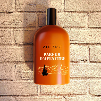 Vierro Parfum d'Aventure perfume bottle with elegant design and floral accents, showcasing the luxurious fragrance product.