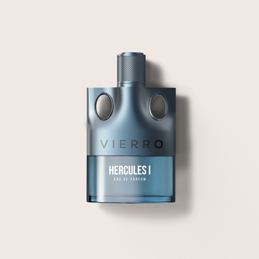 HERCULES I Vierro perfume bottle with sleek design and silver cap, displayed against a neutral background.